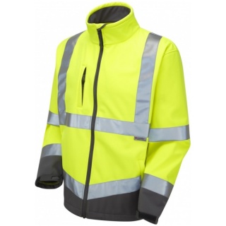 Leo Workwear SJ01-Y Buckland Hi Vis EcoViz Softshell Jacket Yellow / Graphite Grey